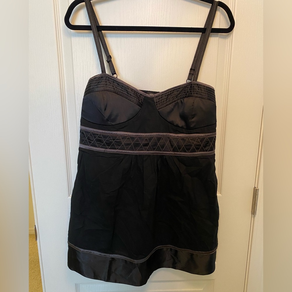 Black strap top, bustier inspired. Size L